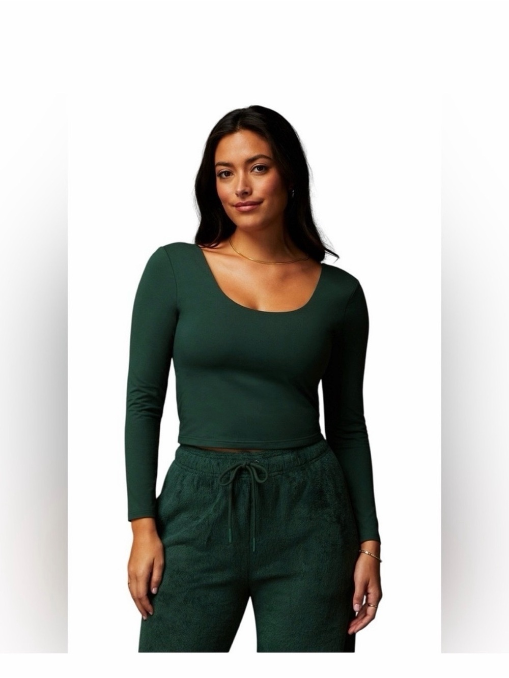 Fabletics Scoop Neck Long Sleeve Top in Deep Green